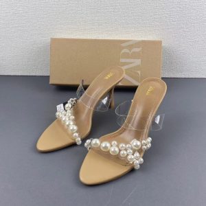 ZA2024 New Summer Square Toe Back Pearl Sandals Women's Fashion Fashion Versatile Wear Foreign Trade Single Shoes Women's Sandals – Image 4