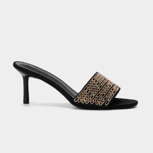 ZA2025 Summer New Women's Shoes Metal Chain Decoration Slingback High Heeled Sandals Shallow Fashion One-Foot Slippers – Image 5