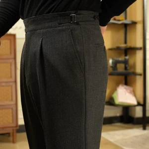 apricot gray autumn Neapolitan high-waisted straight-leg trousers, British retro simple slacks, men – Image 5