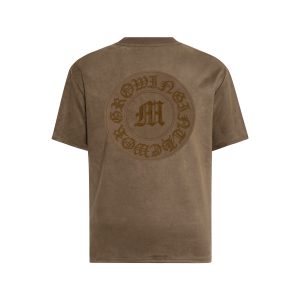 Society American casual ring patch embroidered suede dropped shoulder short-sleeved T-shirt logo sleeve badge loose top – Image 3