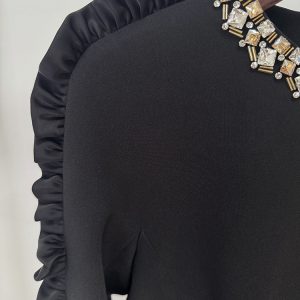 new European and American star fashion fungus edge three-dimensional decoration long-sleeved mid-length dress – Image 4