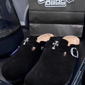 Croixin co-branded Boken Baotou slippers, leather cork bottom, black cross slippers, wear casual lazy slippers outside – Image 3
