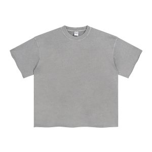High street fashion brand spring and summer new 305g wash aged curled men's short sleeve t-shirt American street fashion retro t-shirt – Image 3