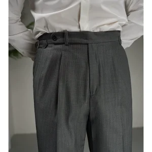 PAPER Wool blend single-pleated striped trousers for business commuter slim fit Naples slacks – Image 4