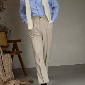PAPER PAPER light color non-iron drape high-waisted straight pants for daily commuting and versatile British wide-leg pants men's spring style – Image 4