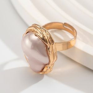 European and American cross-border jewelry Baroque inlaid special-shaped pearl rings Retro irregular alloy rings new – Image 8