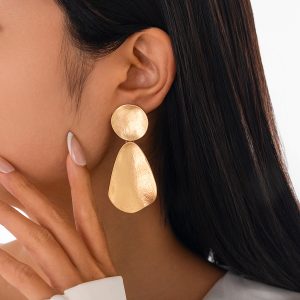 European and American cross-border jewelry ins folding water drop pendant earrings irregular geometric knocking face earring set – Image 3