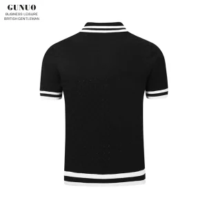 British yuppie men's high-end business men's short-sleeved T-shirt texture cutout lapel slim knitted polo shirt for men – Image 3