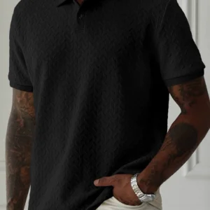 European and American men's 2025 summer solid color lapel, simple short sleeve casual and versatile polo shirt, Men's T-shirt – Image 3