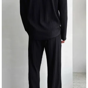 Cross border menswear thin solid color sexy deep v cardigan knitted sweater shirt casual fashion suit two-piece set men – Image 4