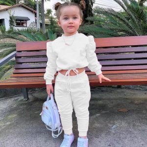 M8029 cross-border foreign trade children's clothing  spring leisure sports new long sleeve solid color sweatshirt set ins – Image 3