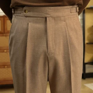 apricot gray autumn Neapolitan high-waisted straight-leg trousers, British retro simple slacks, men – Image 4