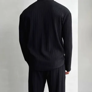 Cross border menswear thin solid color sexy deep v cardigan knitted sweater shirt casual fashion suit two-piece set men – Image 3