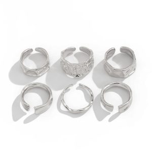 European and American cross-border jewelry resort hemp face irregular opening ring starfish pearl alloy ring set – Image 5