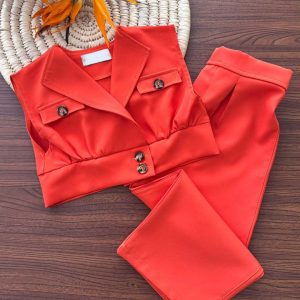Cross-border Summer Girls' Suit Jacket Vest Button Top Casual Suit Pants Children's Two-Piece Set – Image 6