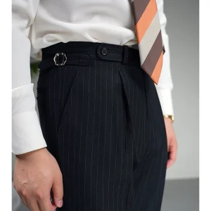 PAPER Wool blend single-pleated striped trousers for business commuter slim fit Naples slacks – Image 3
