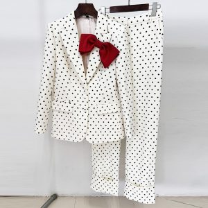 European and American stars, new bow decoration, polka dot suit jacket, trouser set, two-piece set – Image 3