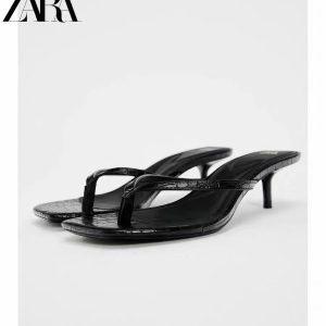 ZA summer new french square toe high heels women's shoes herringbone angle open toe back slingback fashion sandals women – Image 3