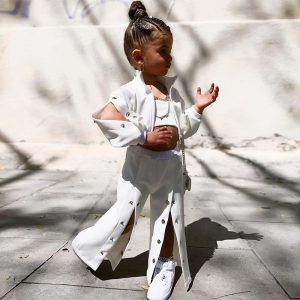 M8081 cross-border children's clothing foreign trade autumn new girls American high street breasted wide-leg pants jacket set ins tide – Image 3