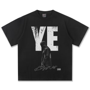 2025 Cross-border Summer KANYE YE American Street Fried Snowflake Heavy Men's T-Shirt White Ink Print Short-sleeved Men's Tide – Image 3