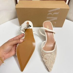 new rear strapping temperament stiletto heels pointed toe toe embroidered beaded mesh sandals women – Image 4