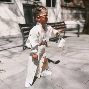 M8081 cross-border children's clothing foreign trade autumn new girls American high street breasted wide-leg pants jacket set ins tide – Image 4