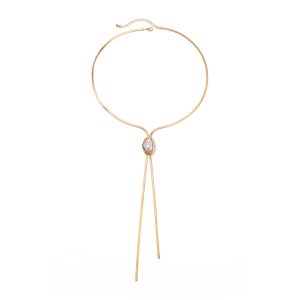 European and American cross-border jewelry, Spice Girl Y-shaped metallic clavicle chain, ins style inlaid pearl flat aluminum chain necklace – Image 4