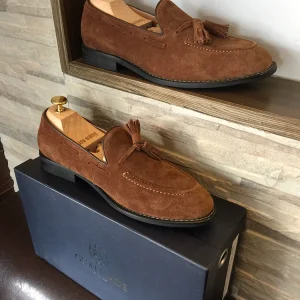 Summer suede cowhide men's loafers casual fringed men's shoes casual leather shoes beanie shoes vintage gaze – Image 5