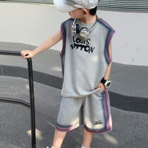 Boys' summer suit 2025 new medium and large children's foreign style contrasting color loose sports two-piece children's clothes summer – Image 5