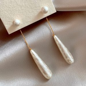 French elegant texture water drop pearl earrings female niche design sense two silver needle stud earrings simple earrings earrings – Image 4