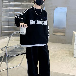 Boys' sports suits, spring and autumn clothes, medium and large children's sweatshirts and sweatpants, two-piece sets, 2025 new boys' casual clothes trend – Image 4