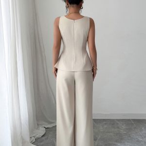 Cross-border European and American temperament, elegant style, camisole, solid color trouser set, – Image 5