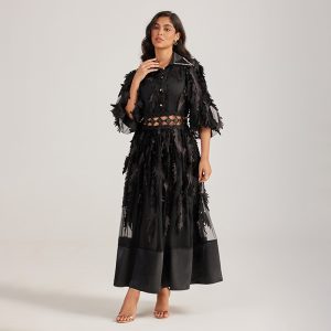 Real shot of court-style hand-nailed diamond embroidered dress openwork long skirt – Image 3