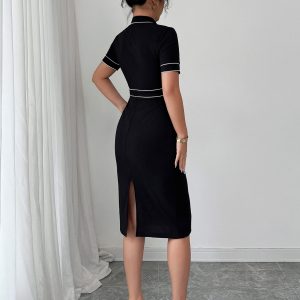Cross-border European and American temperament, elegant style, high neck, solid color long skirt, women's clothing – Image 4