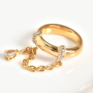 1pc high-end sense full of gold diamond-encrusted chain ring water drop pendant design – Image 5