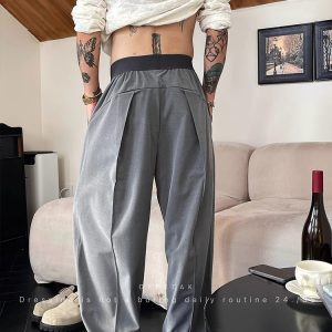 Contrast Elastic Waist Slacks Men's Fashion Simple Trend Loose Straight Wide-leg Long Trousers – Image 3