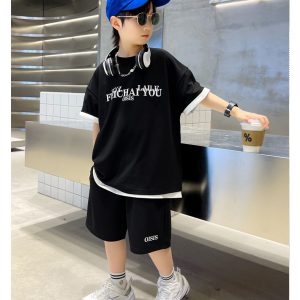 Boys' suits, summer 2025 new children's casual short sleeve two-piece set, middle and big children's sportswear, children's clothing, summer clothes, trend – Image 3
