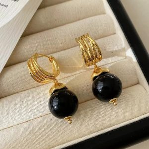 New green chalcedony earrings retro simple and versatile earrings women's national style earrings niche design elegant earrings – Image 3