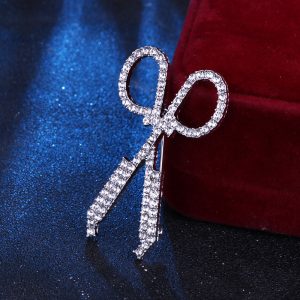 High-end diamond-encrusted barber scissor brooches Exquisite alloy full diamond pins masculine clothing accessories corsages – Image 5