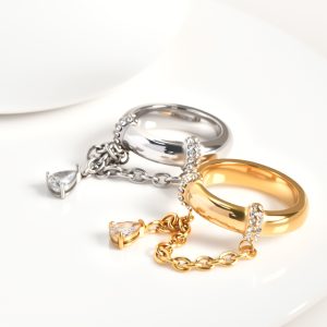 1pc high-end sense full of gold diamond-encrusted chain ring water drop pendant design – Image 4
