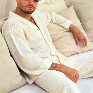 Cross-border Europe, America, Amazon, new autumn and winter casual men's lapel shirt, long-sleeved top, trousers, loose suit for men – Image 3