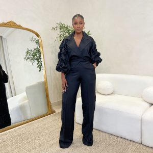 European and American commuter casual large lapel pleated sleeve trousers two pieces – Image 4