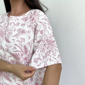 European and American cross-border women's loungewear: crew neck, short sleeves, ruffled shorts, knitted printed casual pajamas, two-piece set for women – Image 4