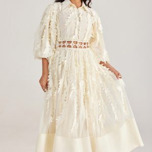 Real shot of court-style hand-nailed diamond embroidered dress openwork long skirt – Image 8