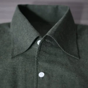 Men's long-sleeved flannel shirt Autumn and winter thick shirt Handmade shell buckles Neapolitan one-piece collar Cotton brushed shirt – Image 3