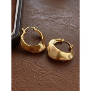 French European and American niche design, irregular earrings, hand-brushed craft earrings, women's simple plain hoops, earrings, trendy – Image 4