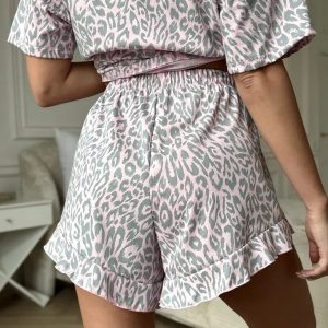 пижама cross-border Russian popular women's pajamas printed leopard print shorts shorts loungewear set – Image 4