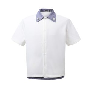 Fake two short-sleeved shirts men's cleanfit contrast patchwork lapel pearl buckle design sense summer shirt trend – Image 5