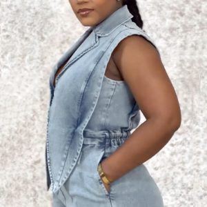 European and American casual wash loose denim jumpsuit – Image 4
