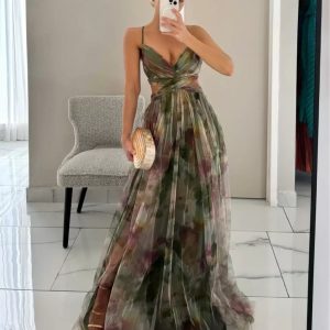 Cross-border 2025 Europe and the United States spring and summer new mesh print slip dress INS vacation casual party dress – Image 5